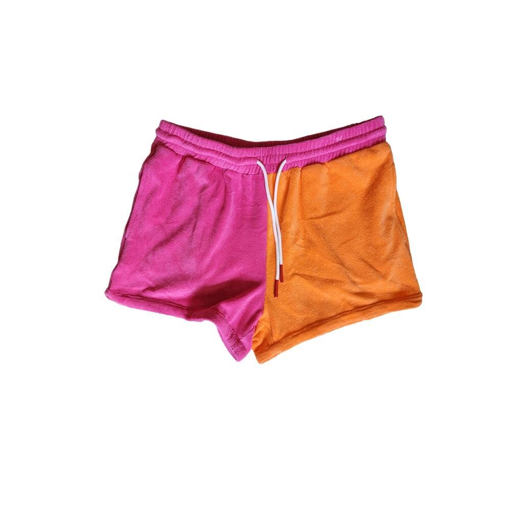 Solid & Striped Charlie‎ Terry Knit Colorblock Orange/Pink Drawstring Shorts Med